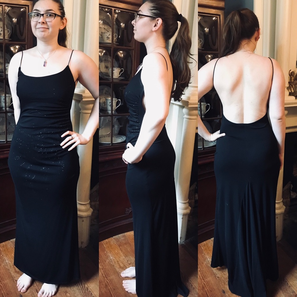 🦚Sexy Black Backless Evening Stretch Dress - Picture 1 of 4